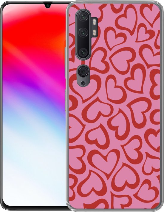 Xiaomi Mi Note 10 - Une illustration de fond d'écran avec des coeurs rouges - Coque en Siliconen pour téléphone