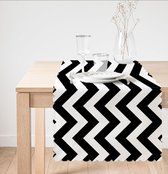 De Groen Home Bedrukt Velvet textiel Tafelloper - Zwarte zigzag - Fluweel - Runner 45x135cm - Tafel decoratie woonkamer