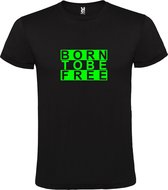 Zwart  T shirt met  print van "BORN TO BE FREE " print Neon Groen size XXL