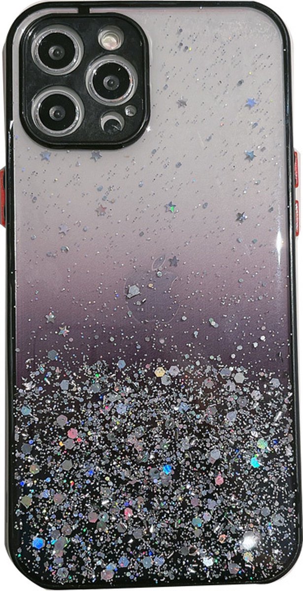 Hoesje geschikt voor iPhone SE 2022 - Backcover - Camerabescherming - Glitter - TPU - Zwart
