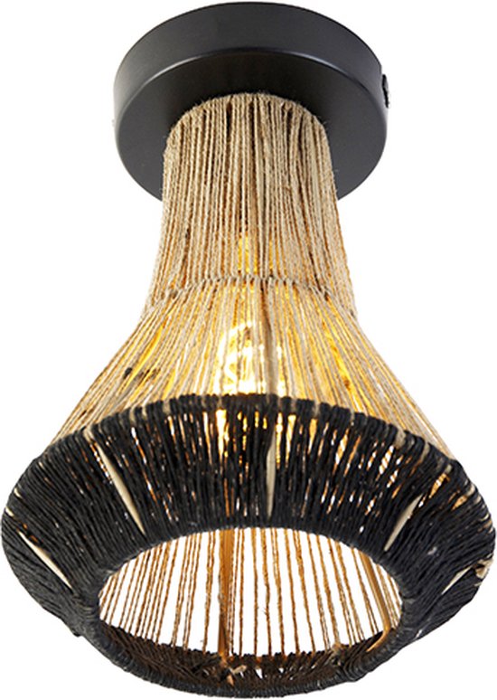 QAZQA jenthe - Landelijke Plafondlamp - 1 lichts - Ø 19 cm - Zwart - Woonkamer | Slaapkamer | Keuken