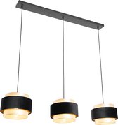 QAZQA elif - Moderne Hanglamp eettafel voor boven de eettafel | in eetkamer - 3 lichts - L 116 cm - Zwart Goud - Woonkamer | Slaapkamer