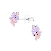 Joy|S - Zilveren hertje oorbellen - 6 x 8 mm - 2 hertjes roze lila