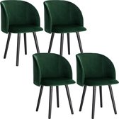 Kamyra® Set van 4 Ergonomische Eetkamerstoelen - Gestoffeerd - Eetkamerstoel voor Eettafel, Bureaustoel, Stoel - Velvet - Groen