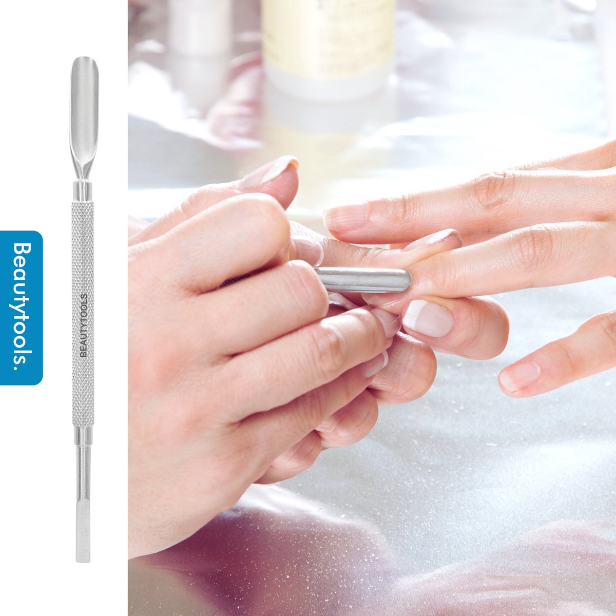 Goedkoopste BeautyTools Bokkepootje - Voor het Achteruit Duwen van Nagelriemen en Onderhoud Nagelwallen - Dubbelzijdig - Ronde Handgreep - INOX (14 cm) (NP-2182
