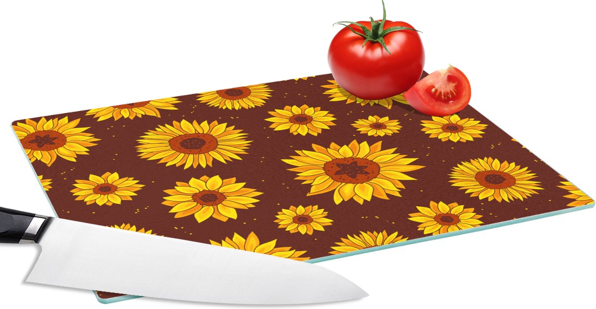 Glazen Snijplank - 28x20 - Zonnebloem - Bohemian - Flora - Patroon - Snijplanken Glas