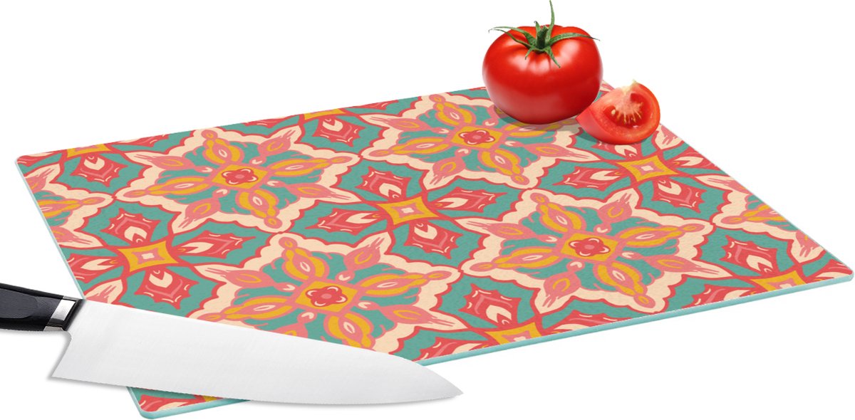 Glazen Snijplank - 39x28 - Patroon - Hippie - Oranje - Snijplanken Glas