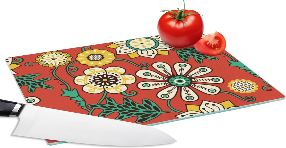 Glazen Snijplank - 28x20 - Design - Bloemen - Hippie - Retro - Snijplanken Glas