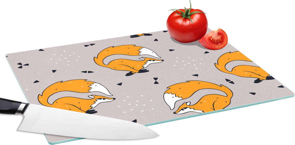 Glazen Snijplank - 39x28 - Meiden - Vos - Dieren - Patronen - Girl - Kids - Kinderen - Snijplanken Glas