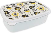 Broodtrommel Wit - Lunchbox - Brooddoos - Meiden - Bloemen - Blaadjes - Patronen - Girl - Kids - Kinderen - 18x12x6 cm - Volwassenen