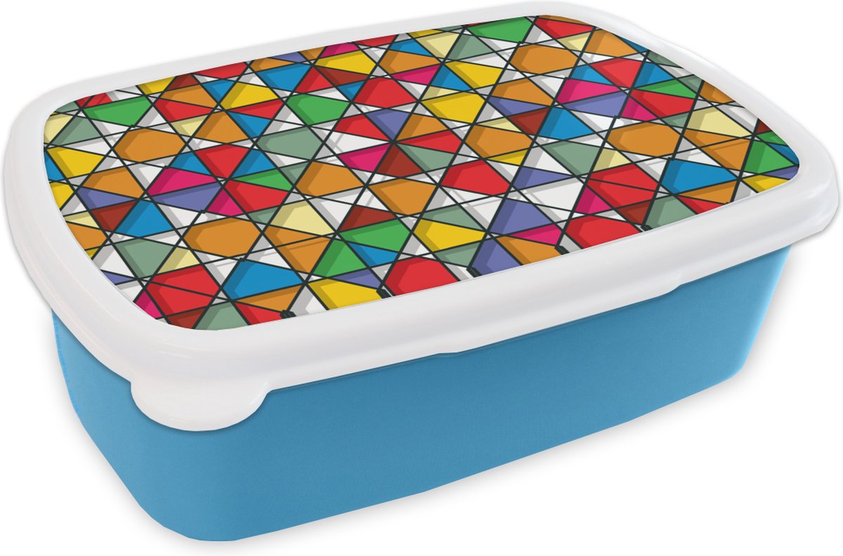 Broodtrommel Blauw - Lunchbox - Brooddoos - Glas - Geometrie - Design - 18x12x6 cm - Kinderen - Jongen