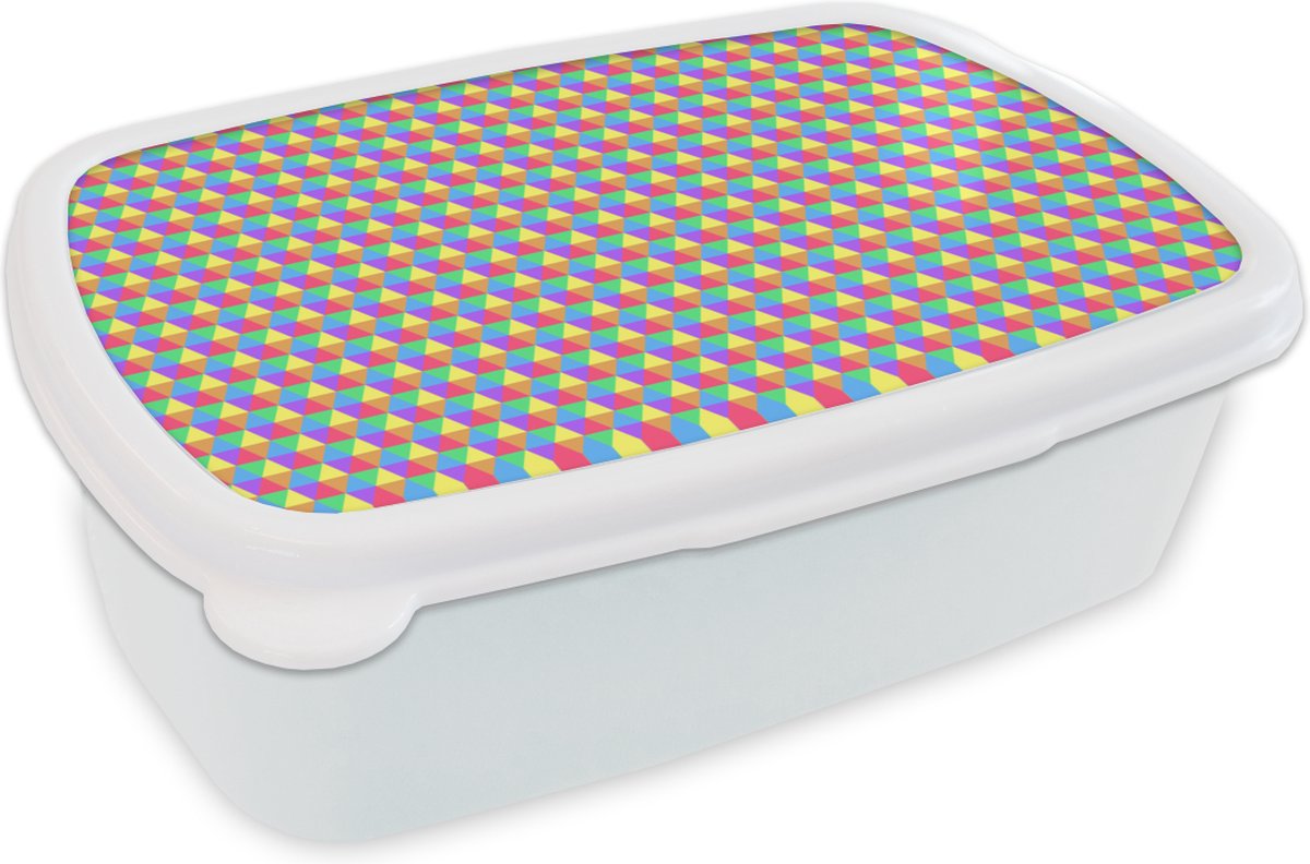 Broodtrommel Wit - Lunchbox - Brooddoos - Hexagon - Regenboog - Patroon - 18x12x6 cm - Volwassenen