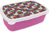 Broodtrommel Roze - Lunchbox - Brooddoos - Meiden - Kers - Eten - Patronen - Girl - Kids - Kinderen - Meisjes - 18x12x6 cm - Kinderen - Meisje