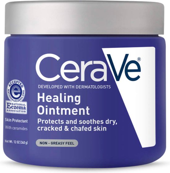CeraVe Healing Zalf, huidbeschermer met 3 ceramiden. Beschermt en verzacht droge, gebarsten huid. Geaccepteerd door National Eczema Association.