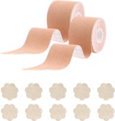 Inodes Duo Pack Boob tape 10 Meter (7,5 cm breed) beige - Plak BH - Strapless BH + Inclusief 10 Tepelcovers - 2 Rollen van 5 Meter