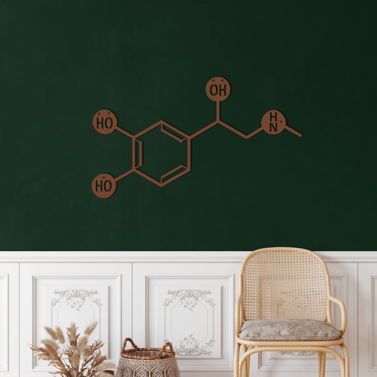 Wanddecoratie | Adrenaline Molecuul / Adrenaline Molecule decor | Metal - Wall Art | Muurdecoratie | Woonkamer |Bronze| 45x26cm