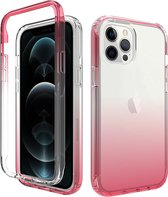 iPhone SE 2022 Full Body Hoesje - 2-delig - Back Cover - Siliconen - Case - TPU - Schokbestendig - Apple iPhone SE 2022 - Transparant / Roze
