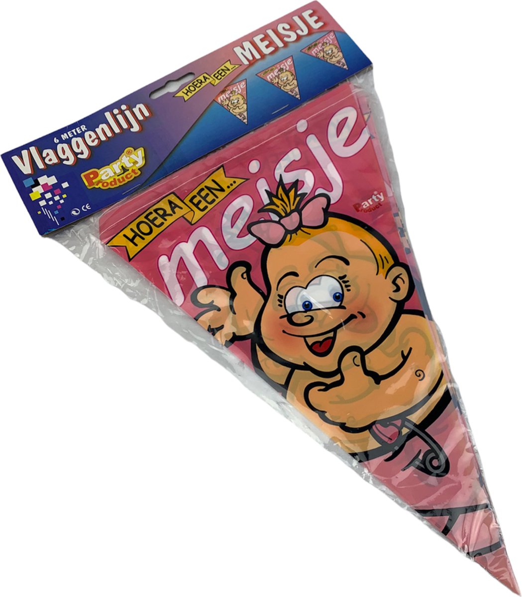 Vlaggenlijn Hoera een meisje / vlaggenslinger baby roze 6 meter