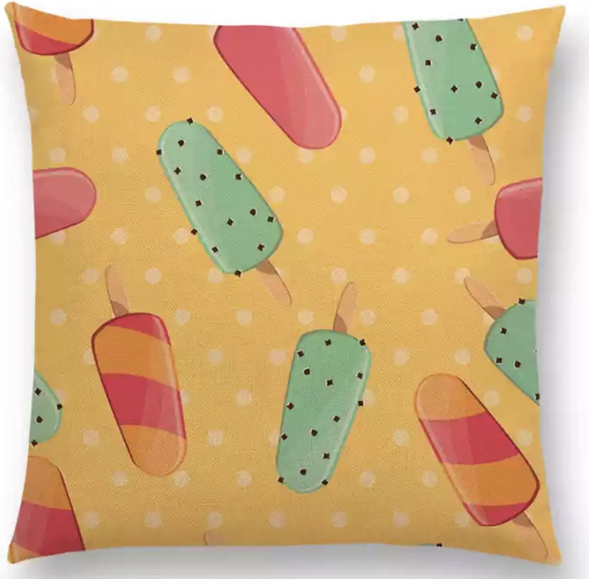 Cusco vrolijke sierkussenhoes met ijsjes – DUBBELZIJDG BEDRUKT - 45 x 45 cm – Geel - kinderkamer - ijsco print voor kinderen – kids kussenhoes