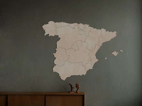 DÉCORATION MURALE EN BOIS - DÉCORATION MURALE - CARTE DE L'ESPAGNE - 60 x 45 cm - BOIS CLAIR - BOIS NATUREL - FIGURINE MURALE ESPANA - BOIS VRAI