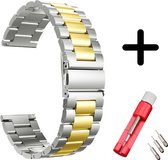 Strap-it bandje staal zilver/goud + toolkit - geschikt voor Samsung Galaxy Watch 1 46mm / Galaxy Watch 3 45mm / Gear S3
