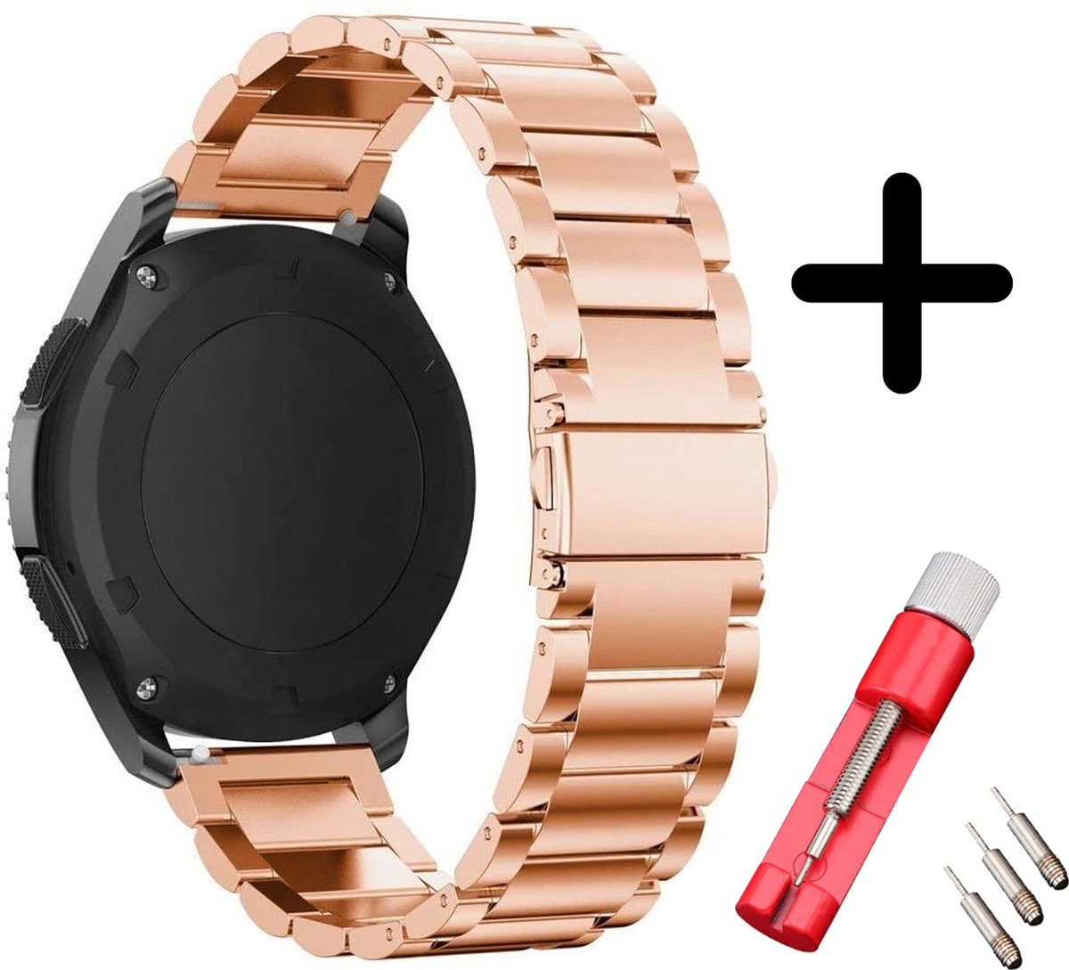 Strap-it bandje staal rosé goud + toolkit - geschikt voor Huawei Watch GT / GT 2 / GT 3 / GT 3 Pro 46mm / GT 4 46mm / GT 5 & 5 Pro (46mm) / GT 2 Pro / GT Runner / Watch 3 / Watch 3 Pro