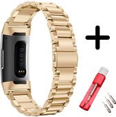 Strap-it Bandje staal goud + toolkit geschikt voor Fitbit Charge 3 / 4