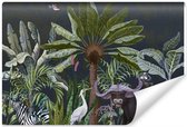 Fotobehang Dieren Tussen Palmbomen En Planten - Vliesbehang - 368 x 280 cm