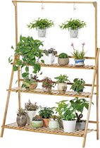 Luxiqo® Plantenrek - Plantenrek Bamboe - Plantentafel - Plantenstandaard - Plantenrek met Ophangfunctie - Bloemenrek - Plantentrap - Planten Stand - Bamboe