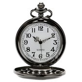 Fako® - Zakhorloge - Pocket Watch - XXL - Geo - Ø 47mm - Zwart