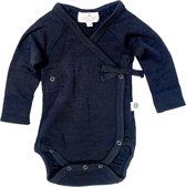 Lille Barn - Overslagromper lange mouw met lintje - merino wol - blauw - maat 56