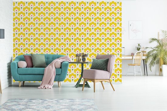 Papier Peint - Papiers Papier peint photo Design - Rétro - Seventies - Jaune - Largeur 295 cm x Hauteur 220 cm