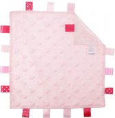 knuffeldoekje hartjes met labels roze 35 cm