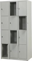 Metalen lockerkast lichtgrijs - 12 deurs 3 delig - met slot - 180x88,5x50 cm - voordeel lijn - PLP-105