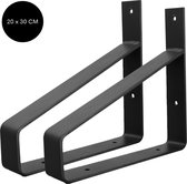 Industriële plankdrager - schapdrager - 30 cm - mat zwart - staal - metaal - set van 2 stuks - Robustiek Wonen