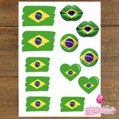 GetGlitterBaby® Plak Tattoos Voetbal / Tijdelijke Tattoo Sticker / Nep Tatoeage / Gezicht en Lichaam Schmink Versiering - Brazilië / Braziliaanse vlag / Brasil