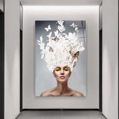 Wallyard - Glasschilderij White Flower Woman - Wall art - Schilderij - 80x120 cm - Premium glass - Incl. muur bevestiging