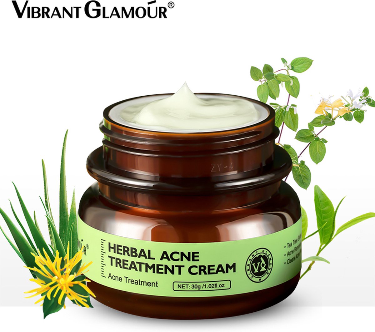 Vibrant glamour herbal Acne treatment Cream - Dag en Nacht crème - Acne - Behandelingen tegen acne - Tegen Puistjes - Anti acne Collageen