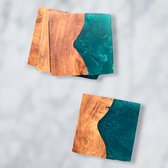 Dutch Duvall epoxy & art | epoxy onderzetters groen | set van 4 stuks | acacia hout onderzetter