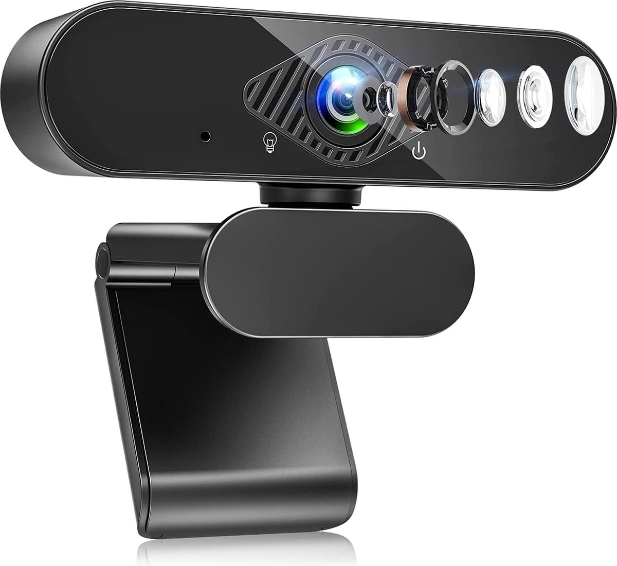 Webcam met microfoon, 1080P HD webcamera met 120° gezichtsveld, belichtingscompensatie en draaibare clip voor live streaming, videogesprek, conferentie, lessen Compatibel met PC/Mac/Linux