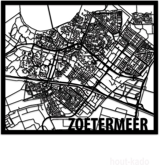 Hout-Kado Citymap Zoetermeer - Zwart - XL - Houten Stadskaart - Houten wanddecoratie - Plattegrond