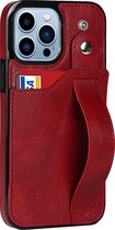 Hoesje geschikt voor iPhone 12 Mini - Backcover - Pasjeshouder - Portemonnee - Handvat - Kunstleer - Rood