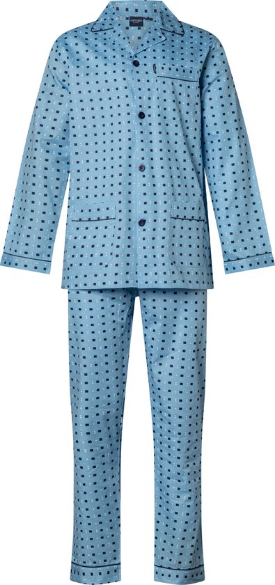 Heren pyjama poplin katoen doorknoop 9427 58 blue
