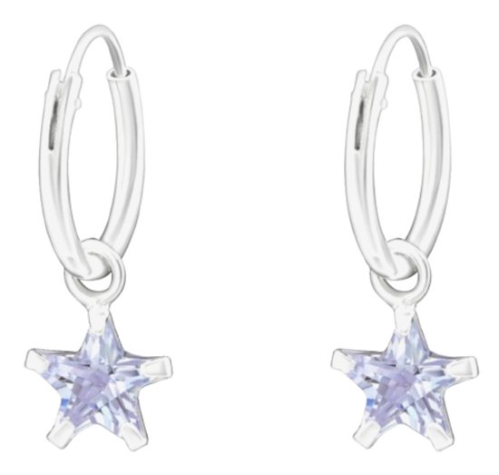 Joy|S - Zilveren ster bedel oorbellen - ster bedel lila paars kristal - oorringen
