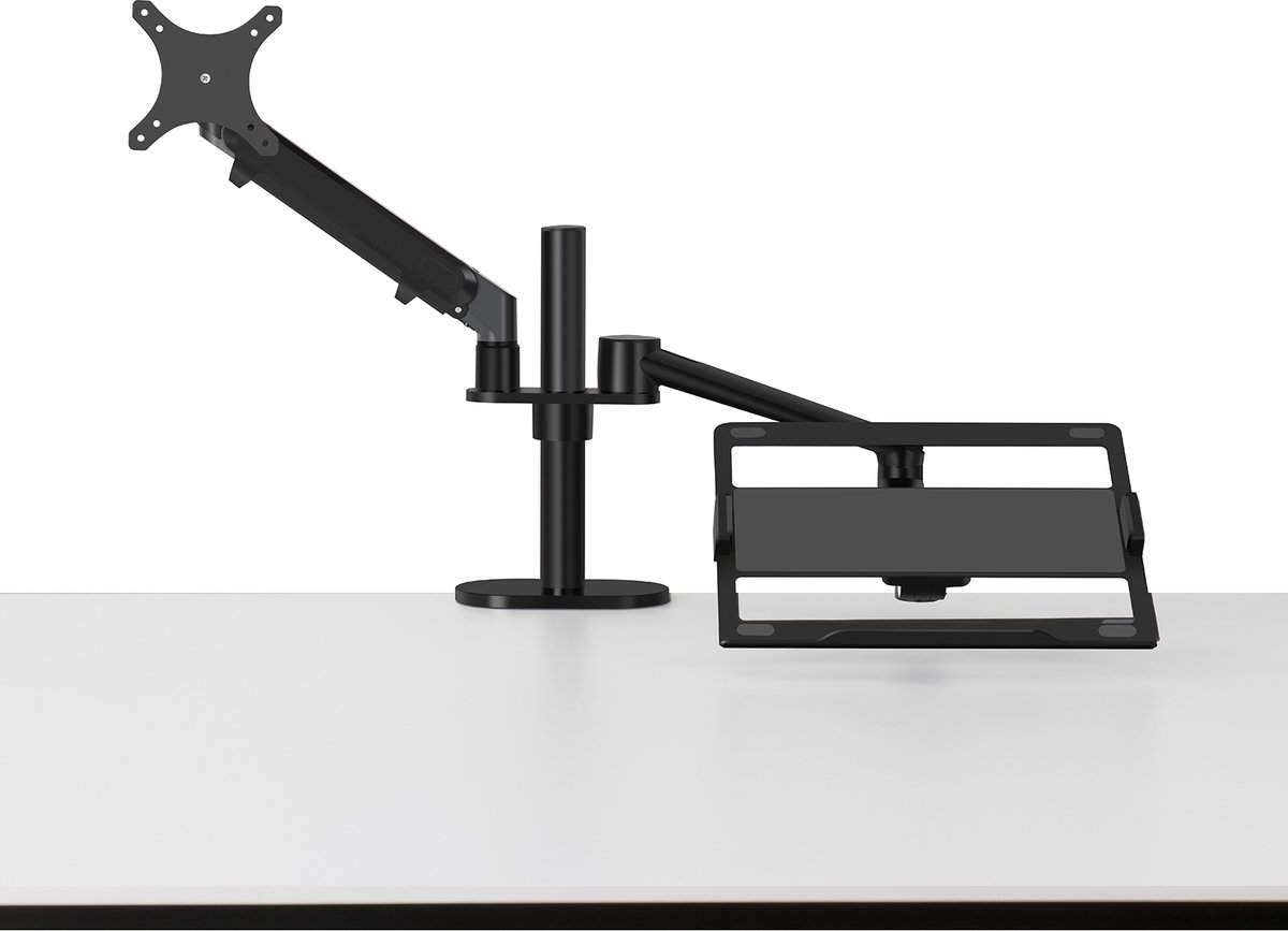 Ergoline gasveer laptop en monitor arm - 2 schermen - aluminium - verstelbaar - 11 tot 17 inch - zwart
