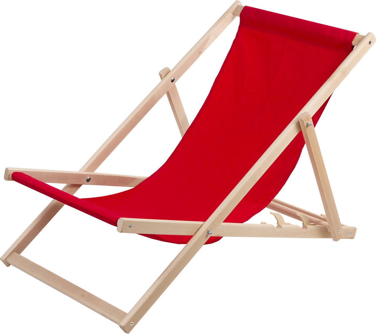 WOODOK - Ligstoel - Comfortabele houten ligstoel in rood ideaal voor het strand, balkon, terras