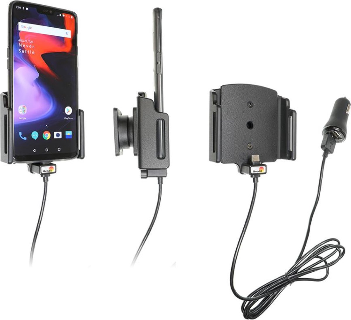 Brodit houder geschikt voor OnePlus 6/6T/7 Actieve houder met 12V USB plug (met skin))
