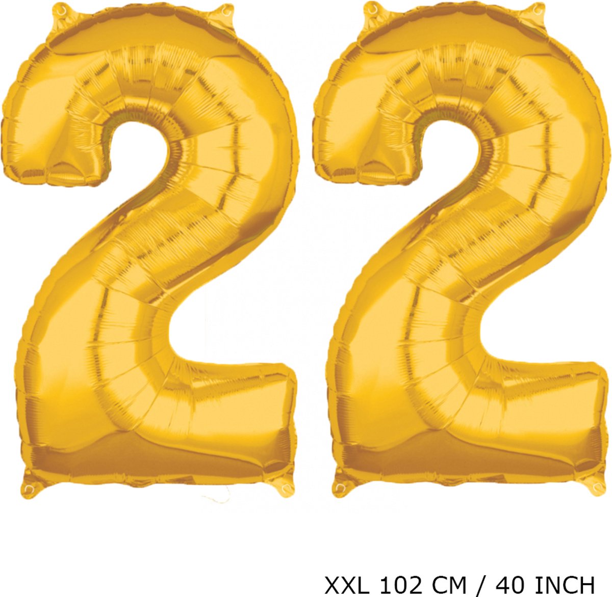 Mega grote XXL gouden folie ballon cijfer 22 jaar. leeftijd verjaardag 22 jaar. 102 cm 40 inch. Met rietje om ballonnen mee op te blazen.