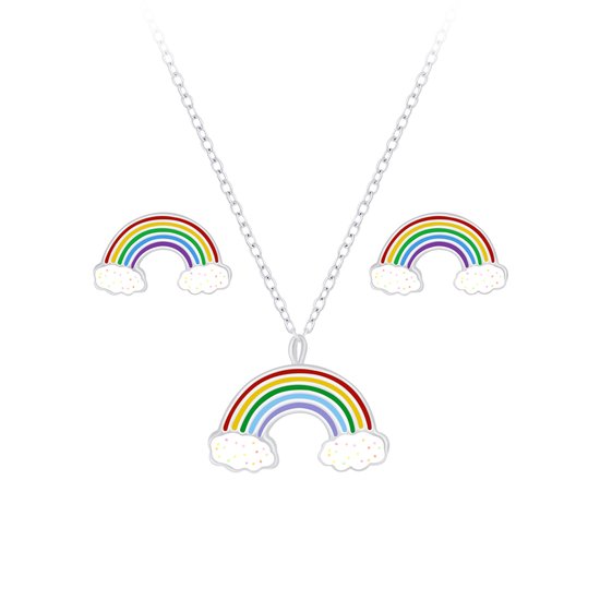 Boucles d'oreilles et collier enfant arc-en-ciel en argent | boucles d'oreilles clous arc-en-ciel Fille Argent | collier enfant arc-en-ciel | collier de clous d'oreilles pour enfants | Zilverana | Argent Sterling 925