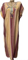 Kaftan/jurk lang gestreept met borduursel XL zalmroze